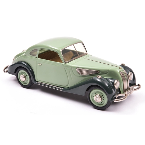 119 - Schuco 1:18 Tinplate Clockwork BMW 327 Coupe. An example in two tone green with tan interior. Black/... 