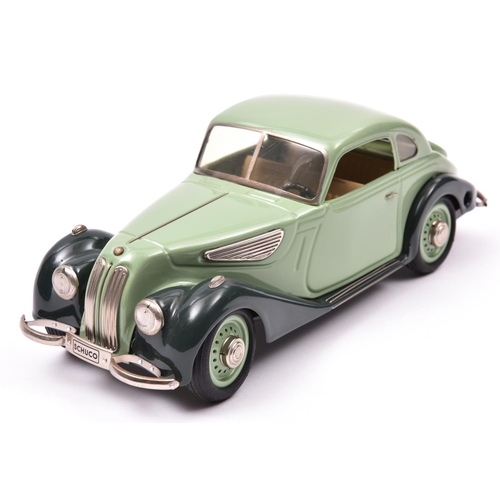 119 - Schuco 1:18 Tinplate Clockwork BMW 327 Coupe. An example in two tone green with tan interior. Black/... 