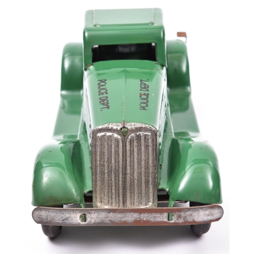 135 - An American MARX 1930's Style Heavy Tinplate Siren POLICE Car. A friction powered example in dark gr... 