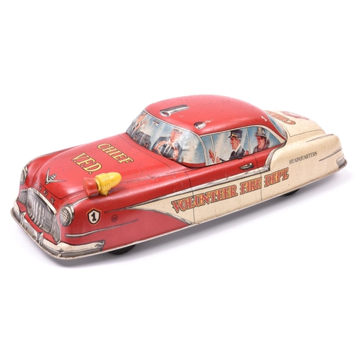 139 - An Impressively Large American 1950's MARX Tinplate Friction Powered Car. A V.F.D. Fire Chief's Car,... 