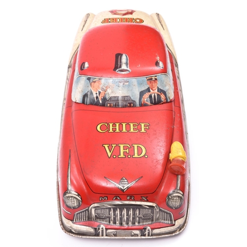 139 - An Impressively Large American 1950's MARX Tinplate Friction Powered Car. A V.F.D. Fire Chief's Car,... 