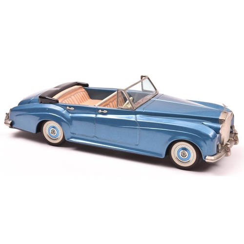 168 - Bandai Tinplate Early 1960's Friction Powered Rolls Royce Silver Cloud 4 Door Open Top Saloon. An ex... 