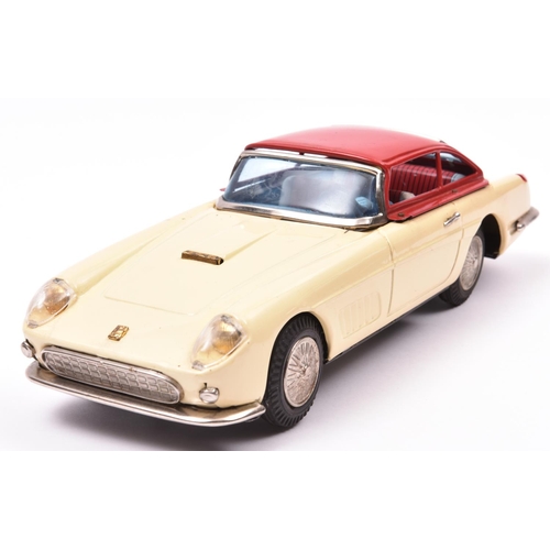 171 - Bandai Battery Powered Tinplate Ferrari 250 Super America (California) Coupe. In cream with red roof... 