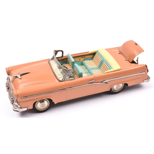 172 - Bandai Friction Powered late 1950's Ford Fairlane 500 Sunliner. In pink with litho turquoise/red /cr... 