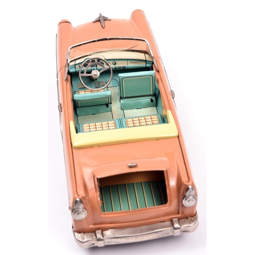 172 - Bandai Friction Powered late 1950's Ford Fairlane 500 Sunliner. In pink with litho turquoise/red /cr... 