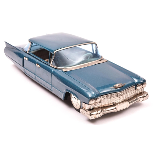 174 - Bandai Friction Powered 1962 Cadillac 'Flat Top' 4 Door Saloon. In dark metallic sea green, with tan... 