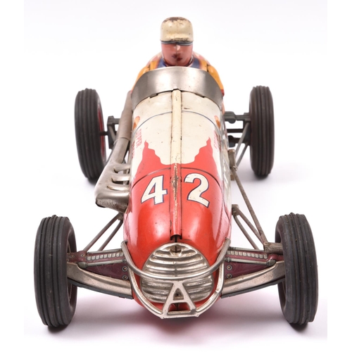 177 - A scarce Japanese Tinplate GEM 'Super Racer' Friction Powered Single Seat Racing Car. In white with ... 