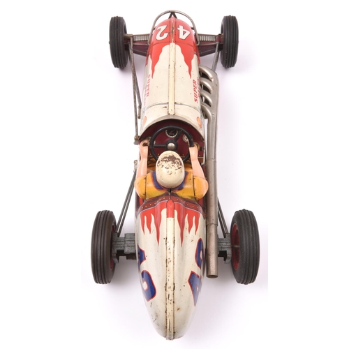 177 - A scarce Japanese Tinplate GEM 'Super Racer' Friction Powered Single Seat Racing Car. In white with ... 