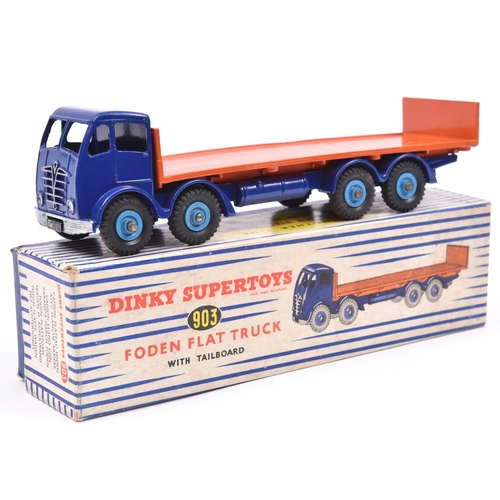 444 - Dinky Supertoys Foden Flat Truck with tailboard (903). An FG second type example with violet blue ca... 