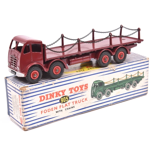 446 - Dinky Supertoys Foden Flat Truck with Chains (905). Example in maroon with red wheels and black tyre... 