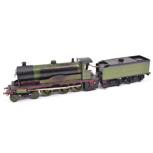 50 - A live steam, spirit fired O gauge scratchbuilt model of an LNER 4-6-0 tender locomotive, 364, in li... 