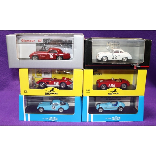 197 - 5 1:43 Racing Cars. 2x Art Model Ferrari- 1950 166 MM, RN656. 1956 500 TRC MM, RN458, both in Italia... 