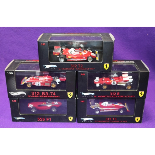 198 - 5x 1:43 Hotwheels Ferrari Racing Cars. 1950's 553F1, RN38. 1971 312B South African GP RN6. 1974 312 ... 