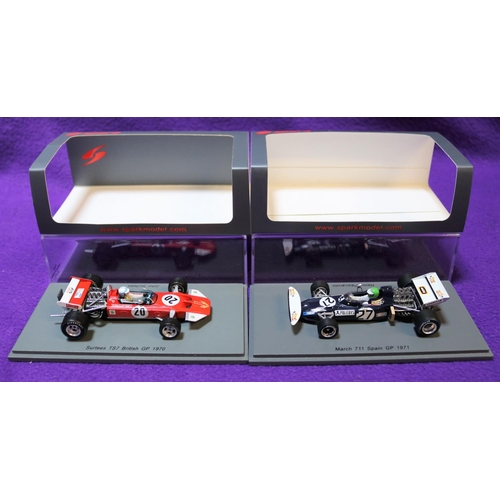 223 - 2 Spark 1:43 Racing Cars. Surtees TS7 British Grand Prix 1970, RN20, in red/white livery, driver Joh... 