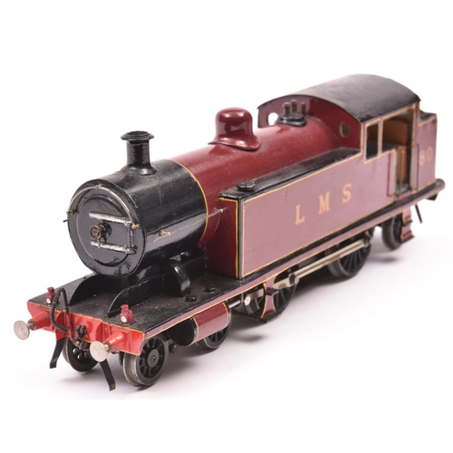 25 - A coarse scale O gauge tinplate model of an LMS 4-4-2T locomotive, 80, in lined maroon livery. Possi... 