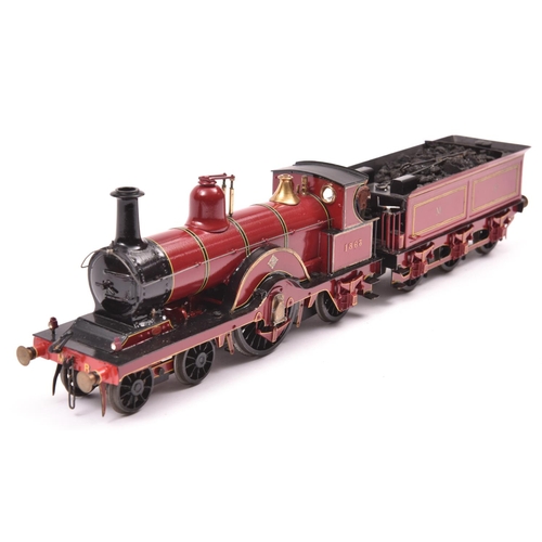 32 - A finescale O gauge kitbuilt model of a Midland Railway 4-2-2 Johnson tender locomotive, 1863, in li... 