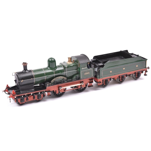 36 - A finescale O gauge kitbuilt model of a GWR Class 32xx 4-4-0 tender locomotive, 3204, in lined green... 
