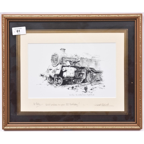 61 - 4x framed railway pictures. A signed and dedicated David Shepherd print of a Brighton Tank Locomotiv... 