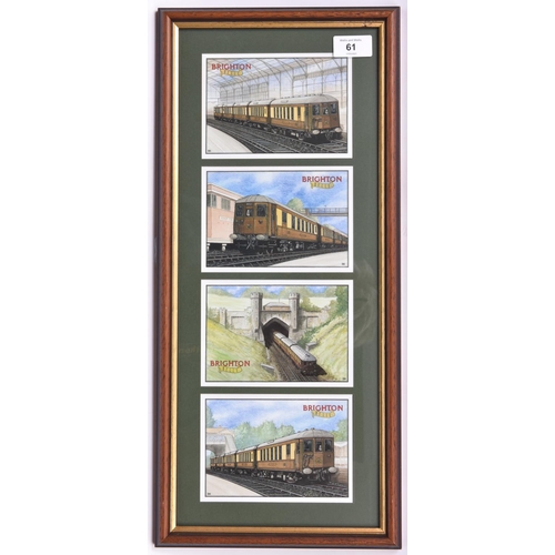 61 - 4x framed railway pictures. A signed and dedicated David Shepherd print of a Brighton Tank Locomotiv... 