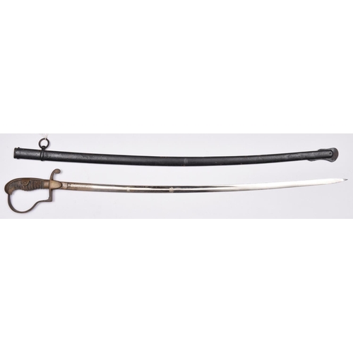 100 - An Imperial German or early post WWI Army officer’s sword,  plain plated blade 29½”, the plain brass... 