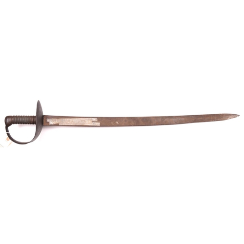 142 - An 1845 pattern naval cutlass,  flat blade 29”, all iron hilt with ribbed grip. Basically GC (lightl... 