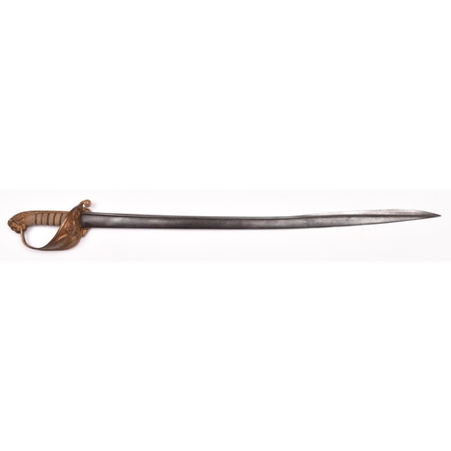 144 - An 1827 pattern Naval officer’s sword,  broad pipe back blade 31” x 1¼” at the forte, etched with Ro... 