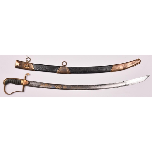 161 - A Georgian naval officer’s sword of 1796 Light Cavalry type, blade 28” etched, blued and gilt with R... 