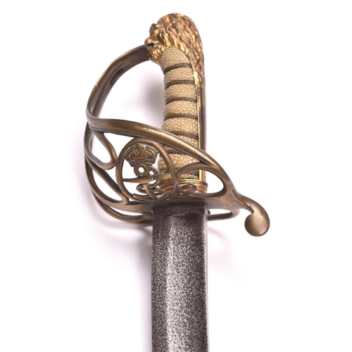 165 - A scarce and interesting RN officer’s fighting sword, c 1827, curved, shallow fullered blade 28”, of... 