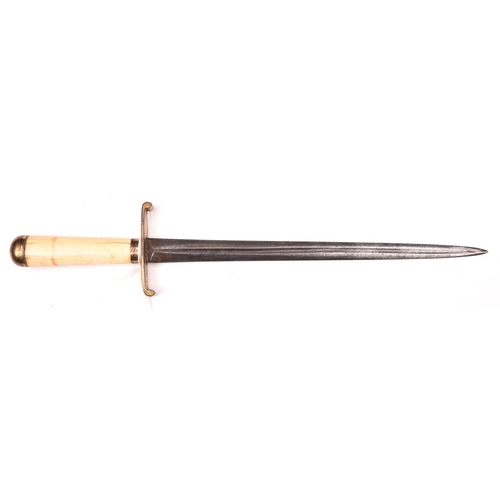 173 - A Georgian naval dirk, c 1800, DE blade 11½” with full length fullers; gilt brass hilt with tapered ... 