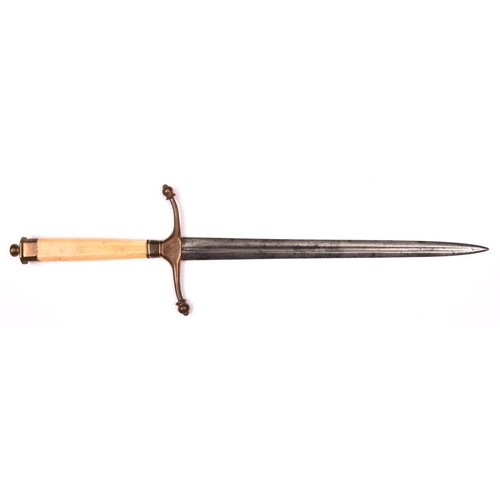 175 - A Georgian naval dirk, c 1800, slender blade 8” with full length fullers; copper hilt with long slig... 