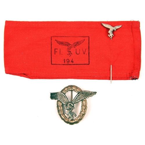 63 - A Third Reich Pilot Observer’s badge,  eagle and swastika silvered wreath gilt. A Luftwaffe tiepin; ... 