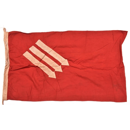 89 - A Third Reich flag, 95cm x 55cm; red cloth with 3 white arrows laid on, hem marked SPD 1932. GC  £50... 