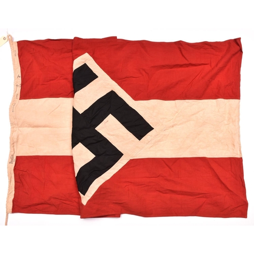 91 - A Third Reich Hitler Youth flag, 150cm x 85cm, red and white with applique panels. GC  £50-70.