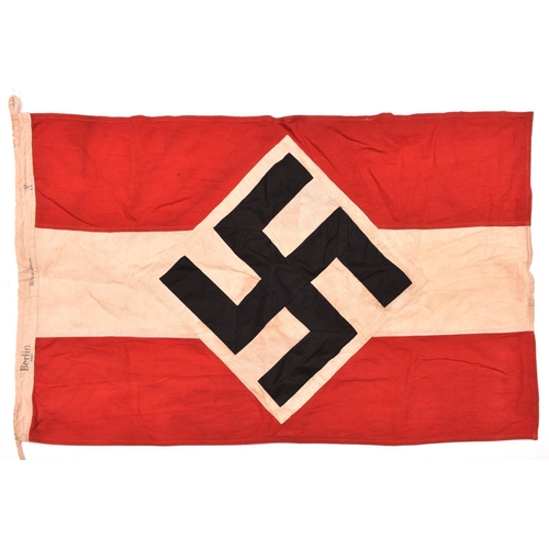 92 - A Third Reich Hitler Youth flag, 90cm x 57cm, red and white with applique panels. GC  £40-60.