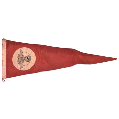 94 - A Third Reich NSKK car pennant,  21” x 7½”, red cloth with Bevo weave type applique panels. GC  £40-... 