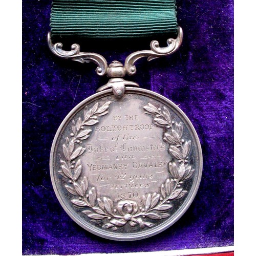 15 - A Long Service and Good Conduct medal for the Duke of Lancaster’s Yeomanry Cavalry: obverse: crowned... 