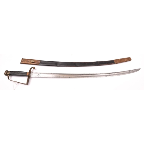 158 - A late 18th century naval officer’s spadroon,  slightly curved, fullered blade 25½”, with  narrow ba... 