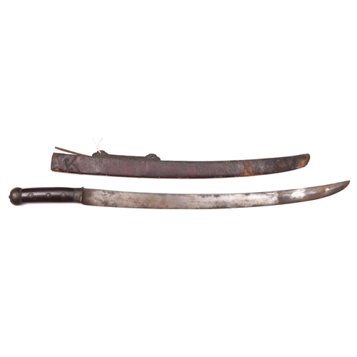 207 - A Chinese sword,  broad slightly curved wedge section blade 24”, brass mounted hilt with bulbous pom... 