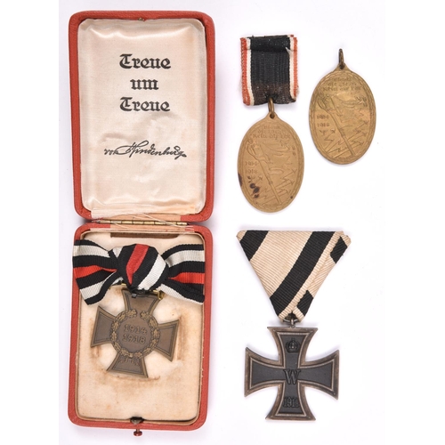 53 - 1914 iron Cross 2nd Class,  with ribbon; 1914-1918 Honour Cross without swords, with bow ribbon and ... 