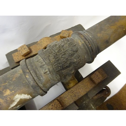 219 - An old replica of a 17th century 1” bore ship’s cannon on its timber carriage, bronzed barrel 31” wi... 