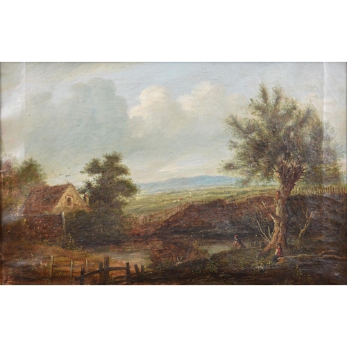 4 - An oil painting by Charles Greville Morris (1861-1922). Oil on canvas of a rural scene with a cottag... 