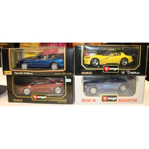 222 - A quantity of Various Makes. 4 x 1:18 scale: Bburago - Lamborghini Diablo 1990, in cerise. Dodge Vip... 