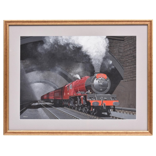 10 - Victor Welch, gouache/watercolour. The Merseyside Express. BR 4-6-2 tender locomotive Princess Eliza... 