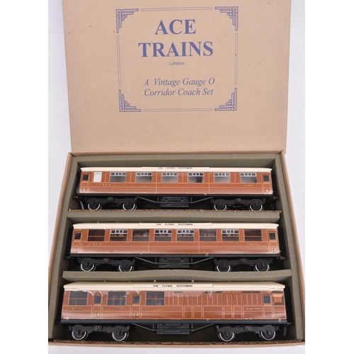 182 - An Ace Trains O gauge LNER C/4 Set B 3 coach set in teak livery. Full First, Full Third and Brake Th... 