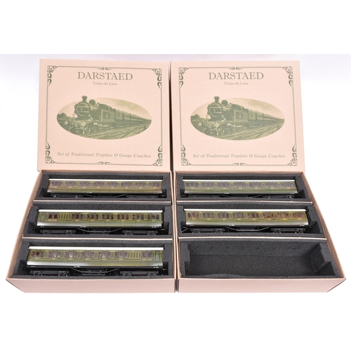 184 - A Darstaed Trains O gauge Southern Railway 5 compartment coach set in lined green livery; 2x Full Th... 