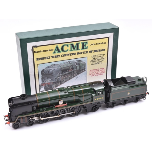 198 - An O gauge kitbuilt brass model of a BR rebuilt West Country Class 4-6-2, Sidmouth 34010, in lined g... 