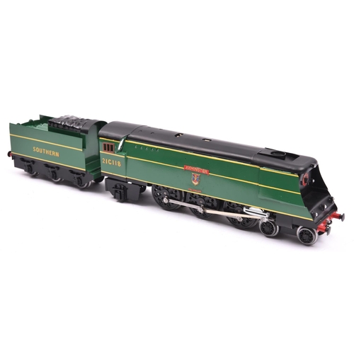 203 - An O gauge modern tinplate handbuilt Southern Railway West Country Class 4-6-2 tender locomotive, Ax... 