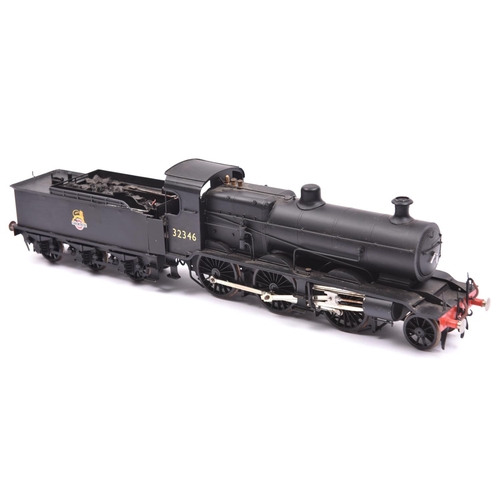 205 - An O gauge brass kitbuilt BR K Class 2-6-0 tender locomotive in unlined black livery, 32346 for 2-ra... 