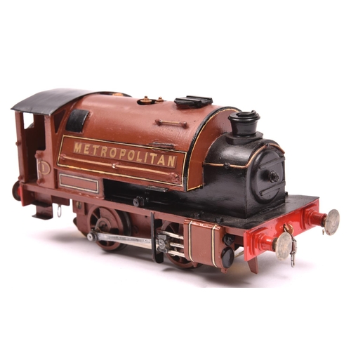 210 - An O gauge brass and white metal kitbuilt Metropolitan Railway 0-4-0ST locomotive, 1, in lined brown... 