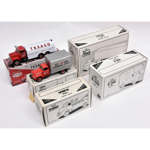 256 - 5 First Gear 1:34 1950's-60's American Trucks. 1951 Ford F6 Dry Goods Van, 'Red Star'. 1952 GMC Heav... 